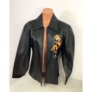 Vintage Highway Faux Leather Jacket 90s Y2K Dragon Embroidered Womens M